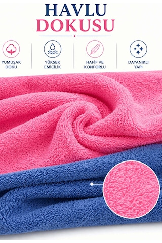 Aile Bornoz Seti 4 Parça Pamuklu Kadın Erkek Baş Havlulu Daily Fuşya-lacivert