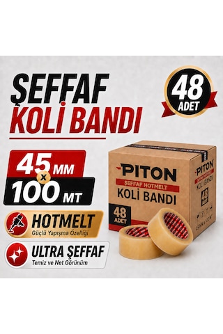 Sanplaza Şeffaf Hotmelt Koli Bandı 45 Mm X 100 Mt Güçlü Yapışkanlı Paketleme Ambalaj Bandı 48 Adet