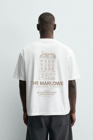 Modivibe Erkek Baskılı Oversize T-shirt Kalın Dokulu %100 Pamuk Geniş Kesim Beyazmarlowe