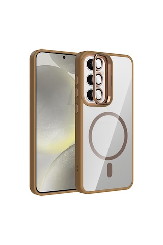 Zore Galaxy Uyumlu S25 Kılıf Standlı Ve Kamera Lens Hediyeli M-safe Şarj Özellikli Ogaa Etro Kapak - Desert Tita Desert Titanyum