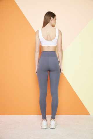 Haki Yüksek Bel Fitilli Toparlayıcı İnterlok Örme Şardonlu Spor Kışlık Tayt Antrasit