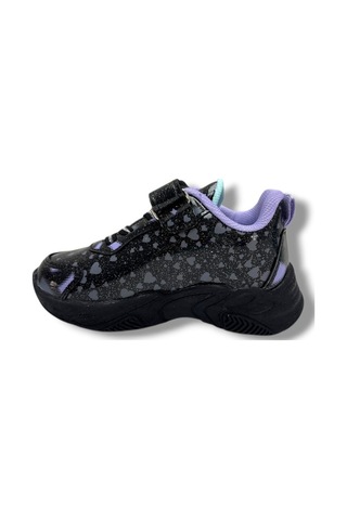Cakgo Kuromi 725-26 Simli Parlak Deri Anatomik Kız Çocuk Sneaker Siyah Lila 26-30 Siyah