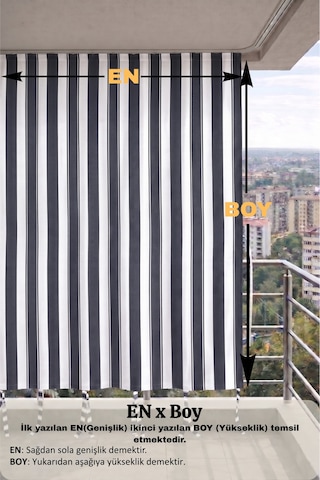 Antrasit-beyaz Balkon Perdesi Kornişli Bağcıklı Su Geçirmez Dış Mekan Dayanıklı Balkon Brandası
