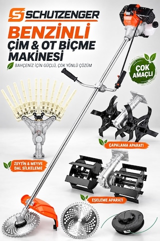 Schutzenger HQ-25 Benzinli Çim Biçme Ot Kesme Makinesi Tek Şanzıman Çapalama Ve Eşeleme Başlığı Dal Zeytin Silkeleme