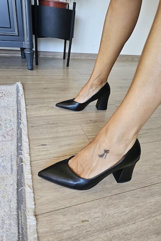 10 1817 Topukla Kadın Kalın Topuklu Stiletto Ayakkabı Siyah