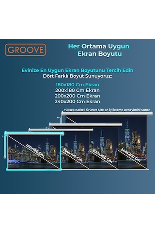 Groove Vizio Pro 180x180cm Blackout Işık Geçirmez Elektrikli Otomatik Kumandalı Projeksiyon Perdesi +motorlu+canlı Renkler+göz Koruması+leke Tutmaz Projector