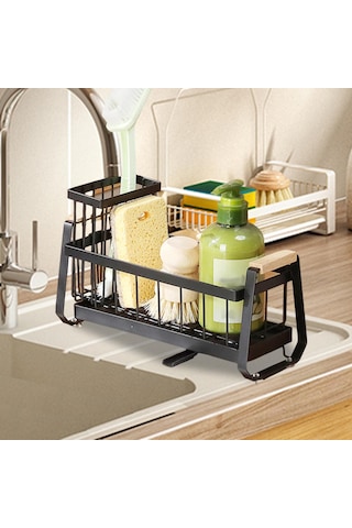 Homyl Mutfak Lavabosu Için Süngerlik Karbon Çelik Lavabo Rafı Siyah