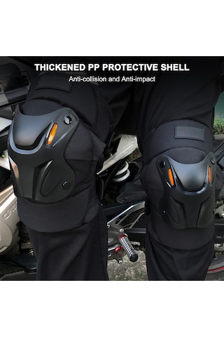 Kangvka Mp10344 Moto Sürüş Knee Pad Seti - Çift Kayışlı, Anti-dürt, Rüzgar Geçirmez, Isı Tutucu, Gece Reflektörlü, Çok Amaçlı Koruyucu Siyah