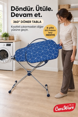 Nero 360 Air Döndürülebilen Ve Dikey Kullanılabilen Yedek Bezli Ütü Masası-lacivert