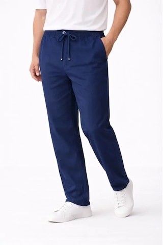 Defymoda Erkek Keten Cepli Pantolon Lastikli Bel Bağcıklı Önden Fermuarlı - İndigo