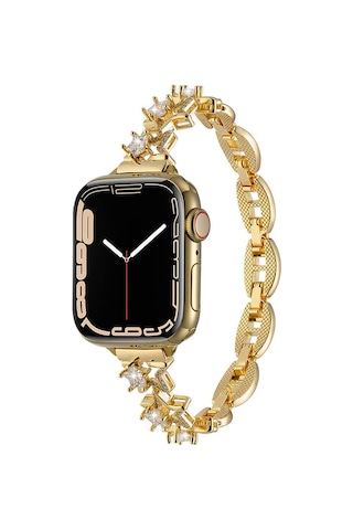 Apple Uyumlu Watch 42mm 44mm 45mm 49mm Kordon Metal Yıldız Taşlı Kolay Kısaltılabilen Band 104
