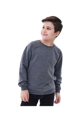 Zuzunga Basic Bisiklet Yaka Şardonlu Çocuk Sweatshirt 3-10 Yaş Antrasit