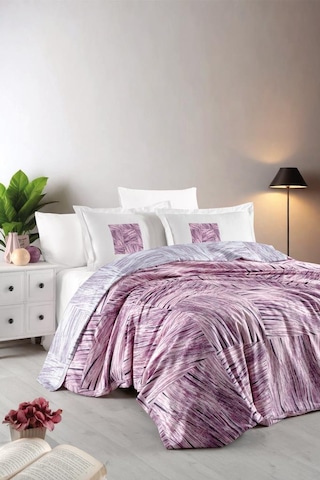 Dijital Saten Çift Kişilik Nevresim Takımı Twiggy Mürdüm