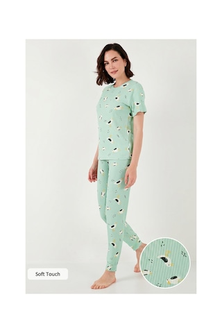 Lela Regular Fit Kısa Kollu Bayan Pijama Takımı 65740104 Mint