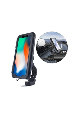 Ally Mt5 Su Geçirmez Motosiklet Dikiz Aynası Telefon Tutucu (209178281)-Siyah