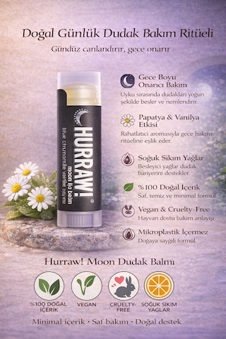 Hurraw Almond & Moon Dudak Balmı 2 Li Set %100 Doğal, Vegan, Gece & Günlük Bakım