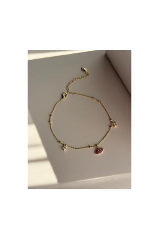 Gold Zirkon Taşlı Dudak Halhal Altın