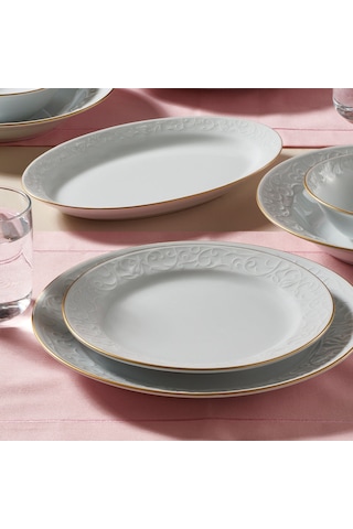 Güral Porselen Bahar Dalı Pasta Tabağı 6 Parça 20 CM Beyaz - Gold