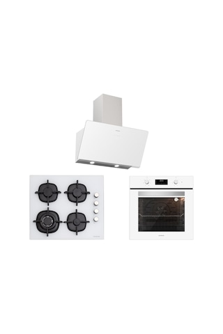 Silverline BO6502W02 - CS5429W01 - 3457 Soho 60 CM Beyaz Cam Ankastre Set