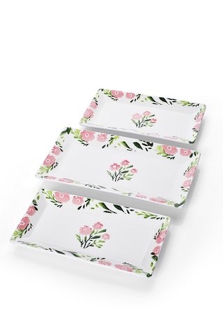 Piatti Naturali 3 Lü Bahar Seramik Kahvaltı Salata Çerezlik Seti Kayık Tabak