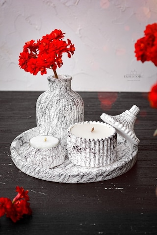 5 Parça Mermer Desen Dekoratif Beton Vazo Ve Vanilya Kokulu Soya 001