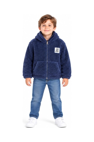 Mavi Boncukk Çocuk Unisex Peluş Welsoft Fermuarlı Kapüşonlu Ve Dik Yaka Polar Mont Ceket Lacivert1