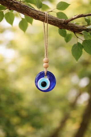 Mavi 4 Cm Cam Nazar Boncuğu Araç Dikiz Aynası Süsü Minimal İpli Oto İç Aksesuar