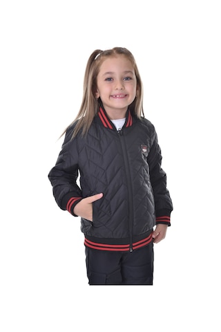 Kız Çocuk Siyah Kolej Yaka İçi Astarlı Su Ve Rüzgar Geçirmez Fermuarlı Cep Mont Ceket Siyah