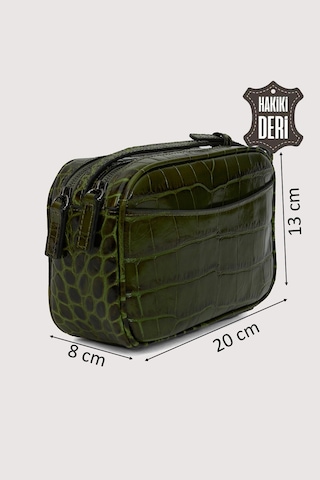 Hakiki Deri Kadın Çapraz Omuz Çantası Yeşil Kroko Smr8975 Yeşil Kroko
