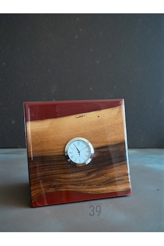 Classic Ceviz & Epoksi Masa Saati 3,5 Cm Gümüş Quartz Mekanizma Tasarım Masaüstü Saat 15x15 Cm Çok Renkli