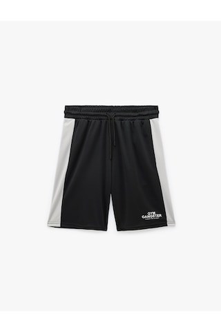 Koton Straight Fit Renk Bloklu Cepli Baskılı Beli Bağcıklı Spor Şort Siyah 6sam40130nk