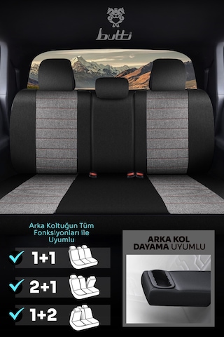 Siyah - Kırmızı Butti Lino Serisi Keten Kumaş Premium Oto Koltuk Kılıfı Ortopedik Destekli, Ön Arka Tam Set