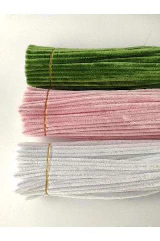 3'lü Set Pastel Pembe 50 , Beyaz 25 , Ordu Yeşili 25 Şönil , Çiçek Yapımına Uygun Tüylü Tel