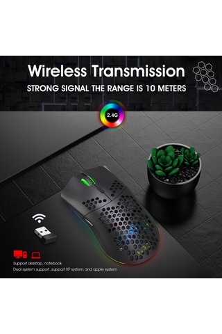 Geeksen Hxsj T66 Rgb Kablosuz Oyun Faresi - 3600dpı, Şarj Edilebilir, Ergonomik Tasarım, 7 Renk Aydınlatma Modu T66