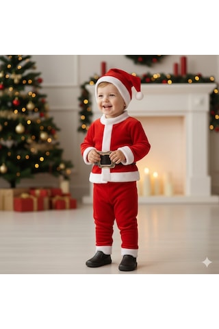 Miniko Kids Erkek Çocuk Noel Yılbaşı Temalı Noel Baba Takımı Kırmızı
