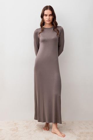 Artış Collection Uzun Kollu Basic Rahat Günlük Likralı Esnek Viskoz Soft Elbise 20108 Vizon