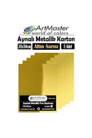 Altın Sarı Renkli 35x50 Metalik Aynalı Fon Kartonu 5 Adet 1 Paket Artmaster Metalik Aynalı Fon Kartonu