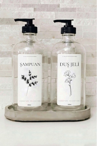 Lalezen Home Standlı Şampuan Ve Duşjeli Etiketli Şeffaf Plastik 500 Ml Şişe