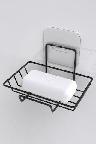 Karteya 3'lü Banyo Seti Yapışkanlı Paslanmaz Banyo Sabunluk Duşakabin Rafı Şampuanlık Banyo Düzenleyici Set Siyah