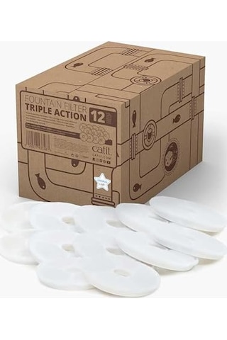 Catit Triple Action Filtre, 3 Kat Etkili Yedek Filtre, Çeşme Filtresi, 12&apos Li Paket