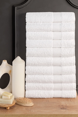 Blanc 10'lu 50x90cm El Yüz & Saç Havlusu Seti Havlu El Havlusu Banyo Havlusu I Çeyiz Havlusu Beyaz