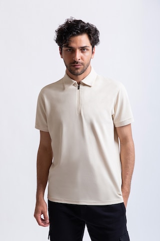 Premium Polo Yaka Fermuarlı Tişört Krem