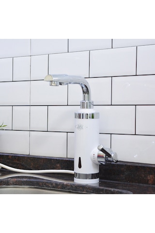 Elektrikli Sıcak Musluk Ani Su Isıtıcı Termal Şofben Musluk Asg5b Beyaz