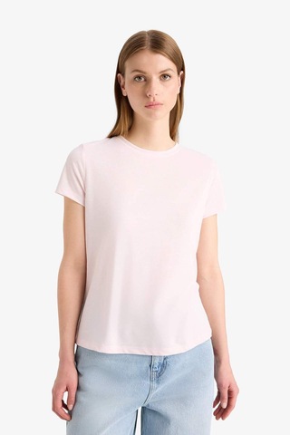 Defacto Regular Fit Bisiklet Yaka Basic Düz Kısa Kollu Tişört F4213axnspn38 Pembe