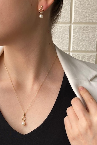 7,5 Mm Halka Doğal İnci Küpe Kolye İkili Set