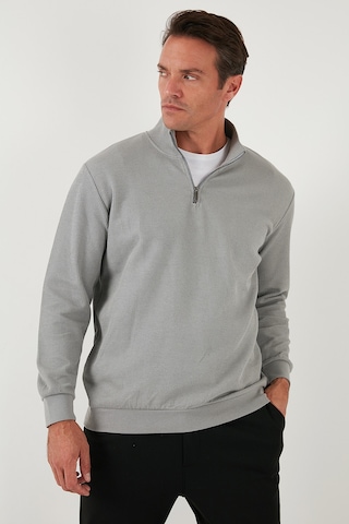 Buratti Pamuklu Regular Fit Yarım Fermuarlı Dik Yaka Erkek Sweat 5905716 Gri
