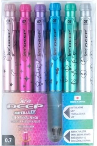 Deep Mekanik Kurşun Kalem Metalik Desen 0.7 Mm 6'lı Set Çok Renkli