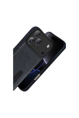 Apple, Uyumlu iPhone 17 Pro Max Sara Kartvizitli Deri Kılıf Siyah