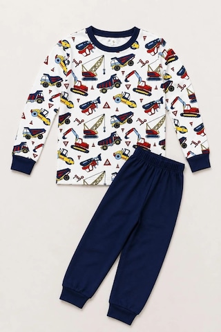 Ertaş Trend Store Erkek Çocuk Premium Penye İş Makinesi Desenli Uzun Kollu Pijama Takımı 2-11 Yaş - Lacivert Çok Renkli