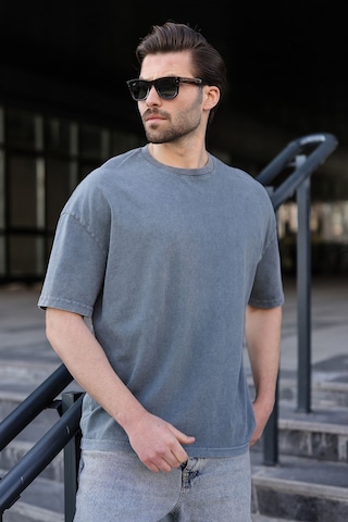 Madmext Gri %100 Pamuklu Oversize Erkek Tişört E7178 Gri